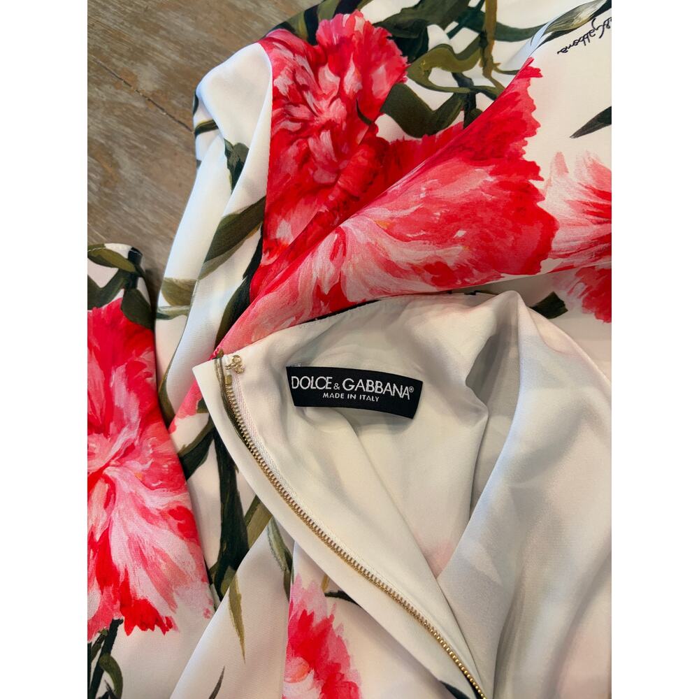 DOLCE & GABBANA Pink Carnation Floral Print Long Sleeve Silk Mini Dress - Picture 3 of 8